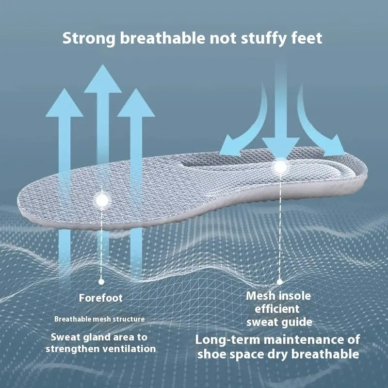 Grey, black, and orange breathable PU foam sports insoles that can be cut to fit shoe size.