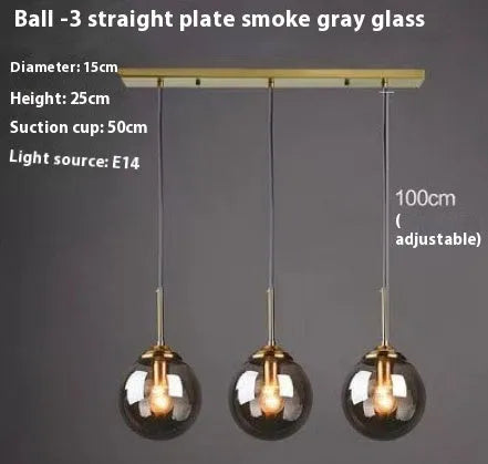 Modern round glass ball chandelier with spherical glass elements in Nordic style design