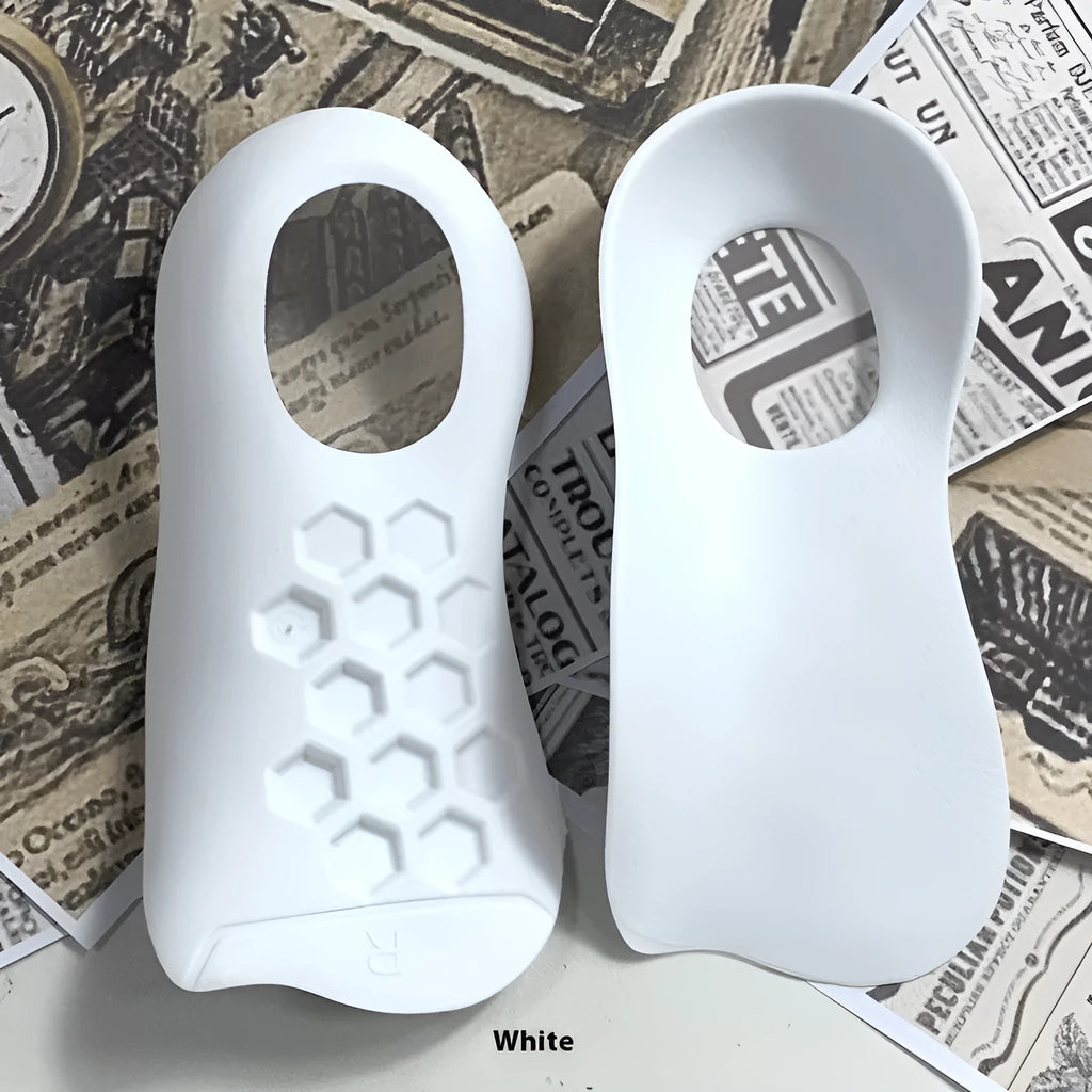 Varus correction arch support insoles in black, white, and skin colour for sizes 35-45