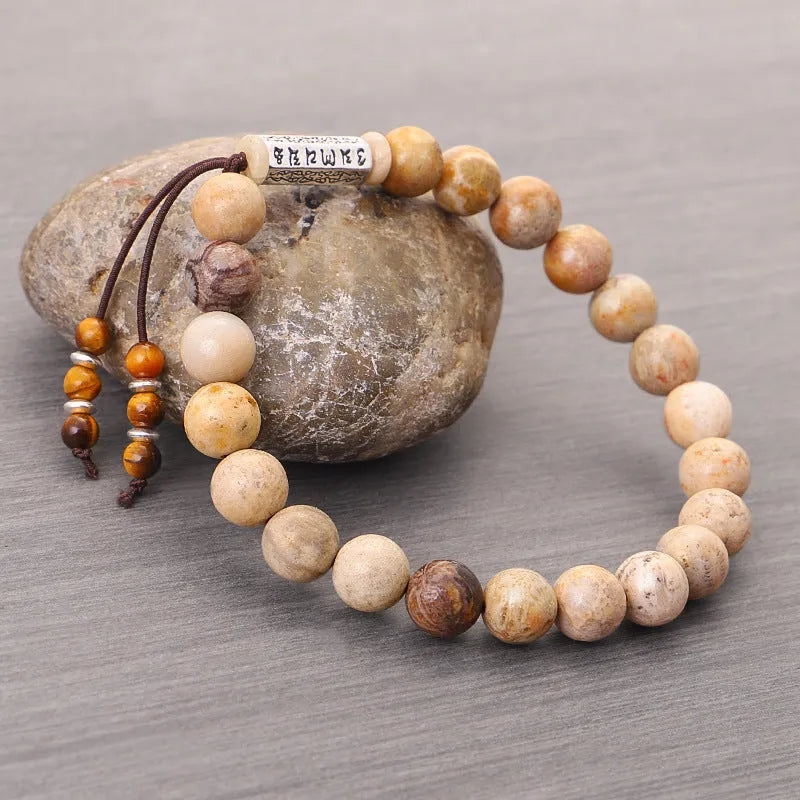 Handmade stone bead bracelet with wood colour in a retro simple design