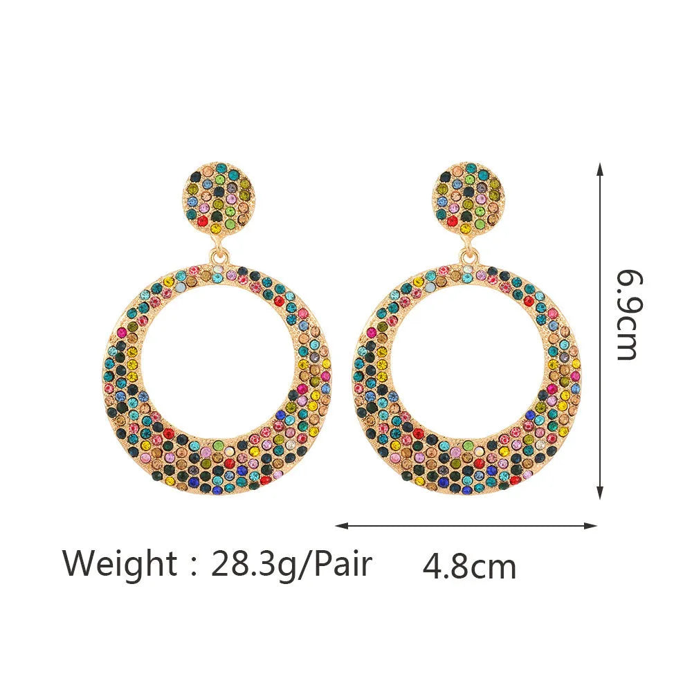 Cartoon style alloy earrings with colour diamond-shaped pendants in European American fashion