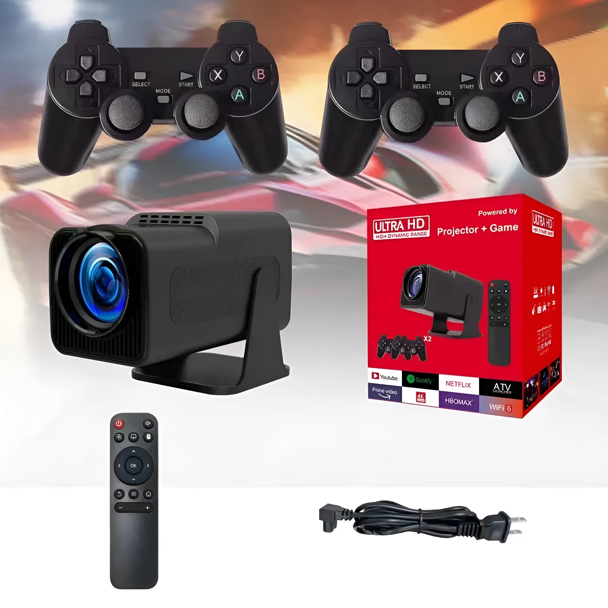 720p HD home projector with portable handle showing wireless connectivity ports