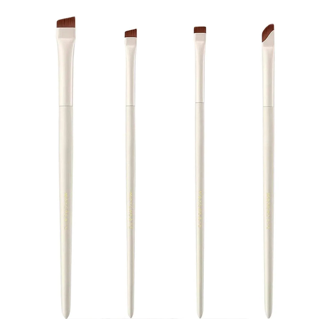 Four angled eyeliner and brow brushes with ultra-thin precision tips in leather case