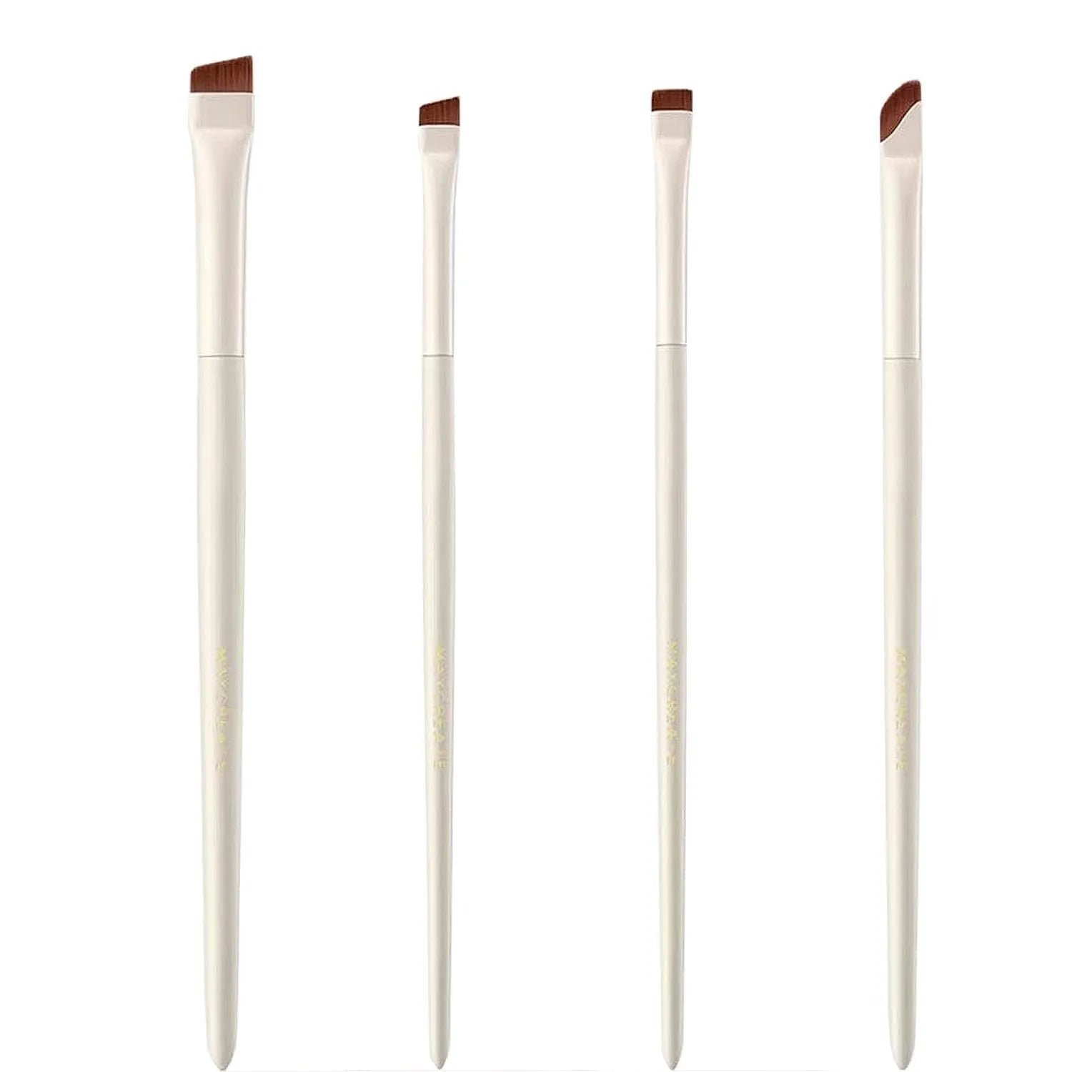 Four angled eyeliner and brow brushes with ultra-thin precision tips in leather case