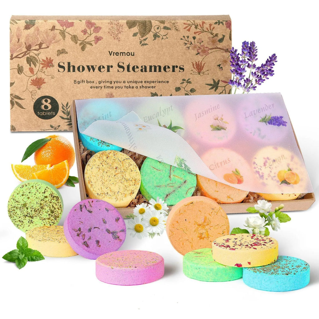 Round dry flower fragrance shower bath salts set 8 pieces 35g each with dried flowers