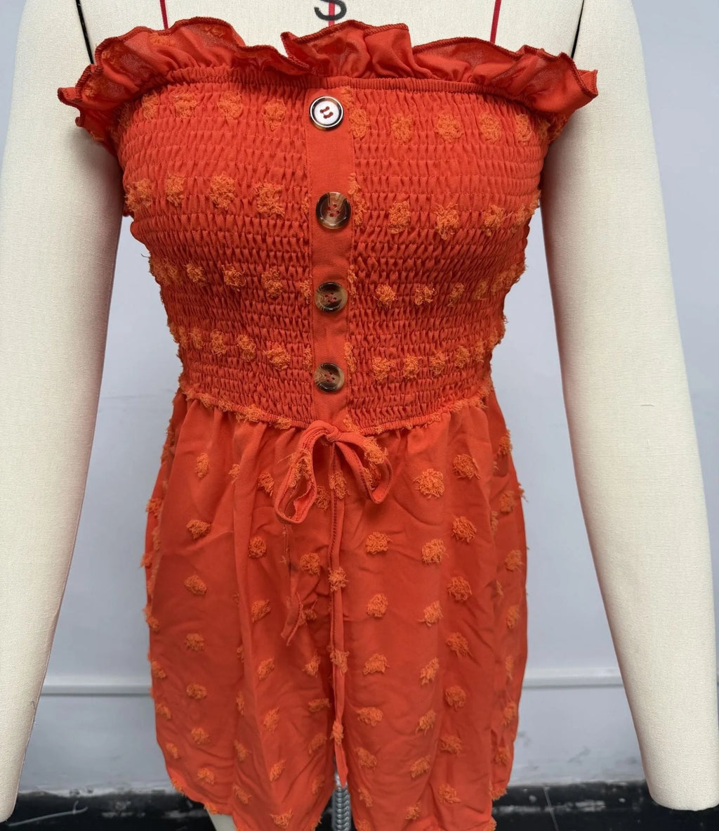Women's off-shoulder jumpsuit in solid colour with sleeveless design and casual styling