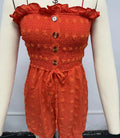 Women's off-shoulder jumpsuit in solid colour with sleeveless design and casual styling