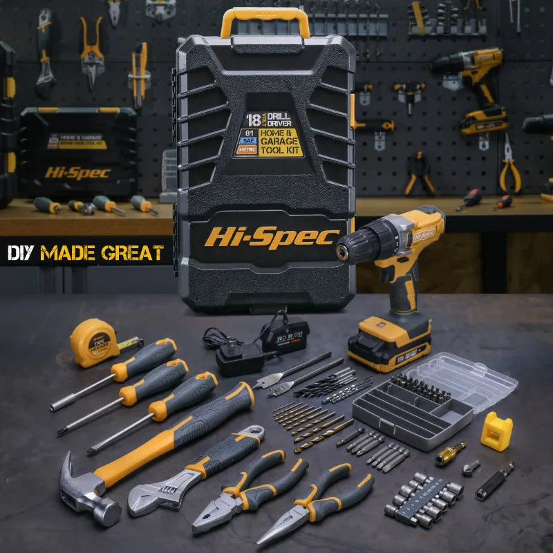 Grey yellow US style 82-piece furniture installation tool set with chrome-vanadium steel tools