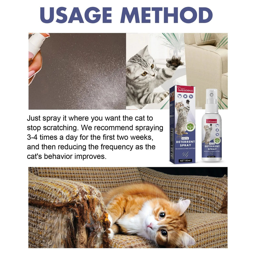Boxed 50ml pet repellent spray bottle for deterring scratching by dogs and cats.