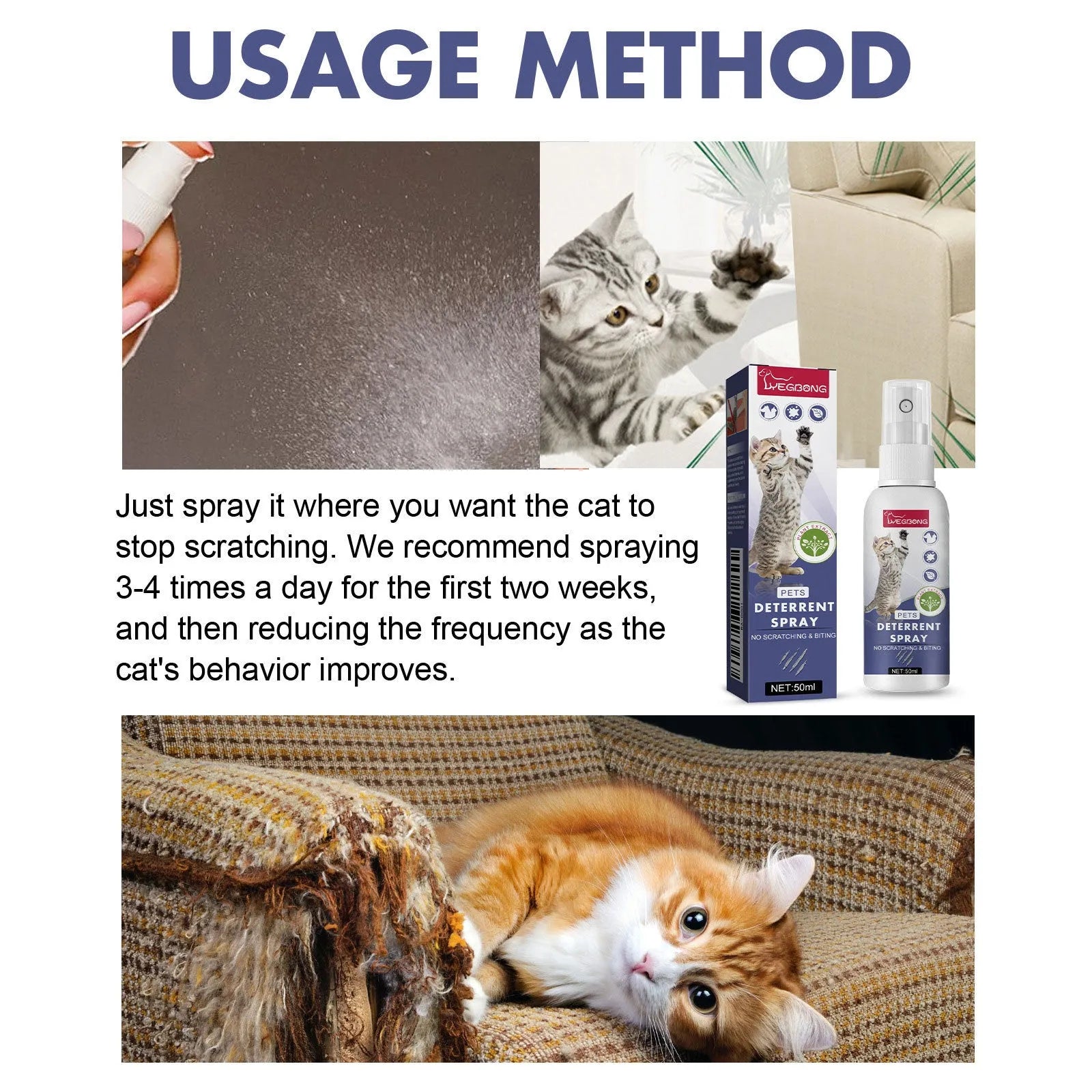 Boxed 50ml pet repellent spray bottle for deterring scratching by dogs and cats.