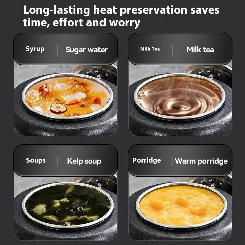 Black stainless steel electric heating insulation pot with large mouth cover and adapter plug
