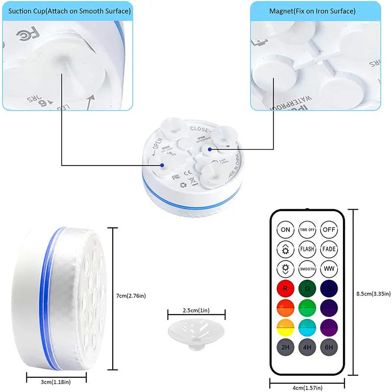 Remote control RGB colour changing diving light with IP68 waterproof rating for garden ponds