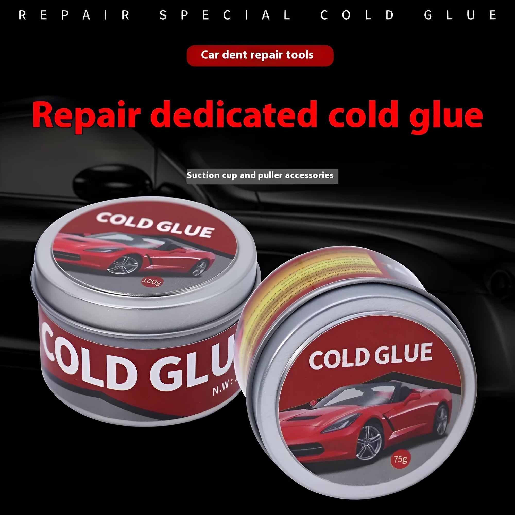 Tube of specialised cold glue for automobile depression and dent repair