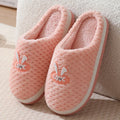 Women's rabbit plaid design artificial fur house slippers with thick non-slip rubber sole