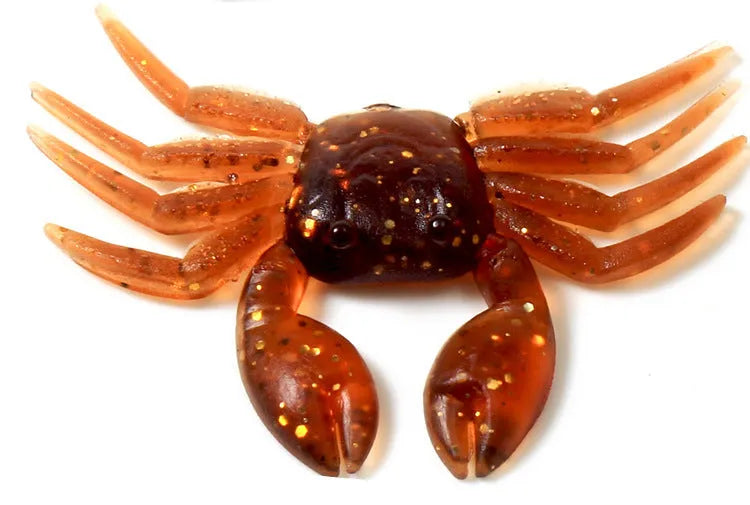 Brown and red soft PVC crab fishing lure measuring 8 cm in length