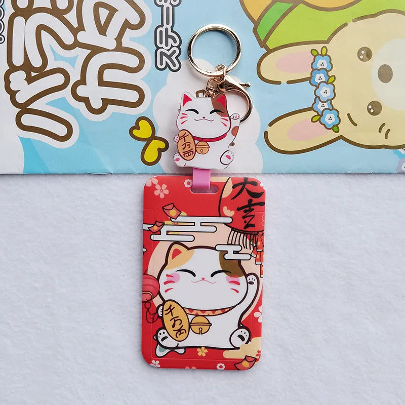 Lucky Cat cartoon style certificate sleeve set with plastic card holder and hanging pendant