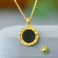 Natural Hetian Jade flat pendant with copper inlay detailing on chain, minimalist contemporary jewellery