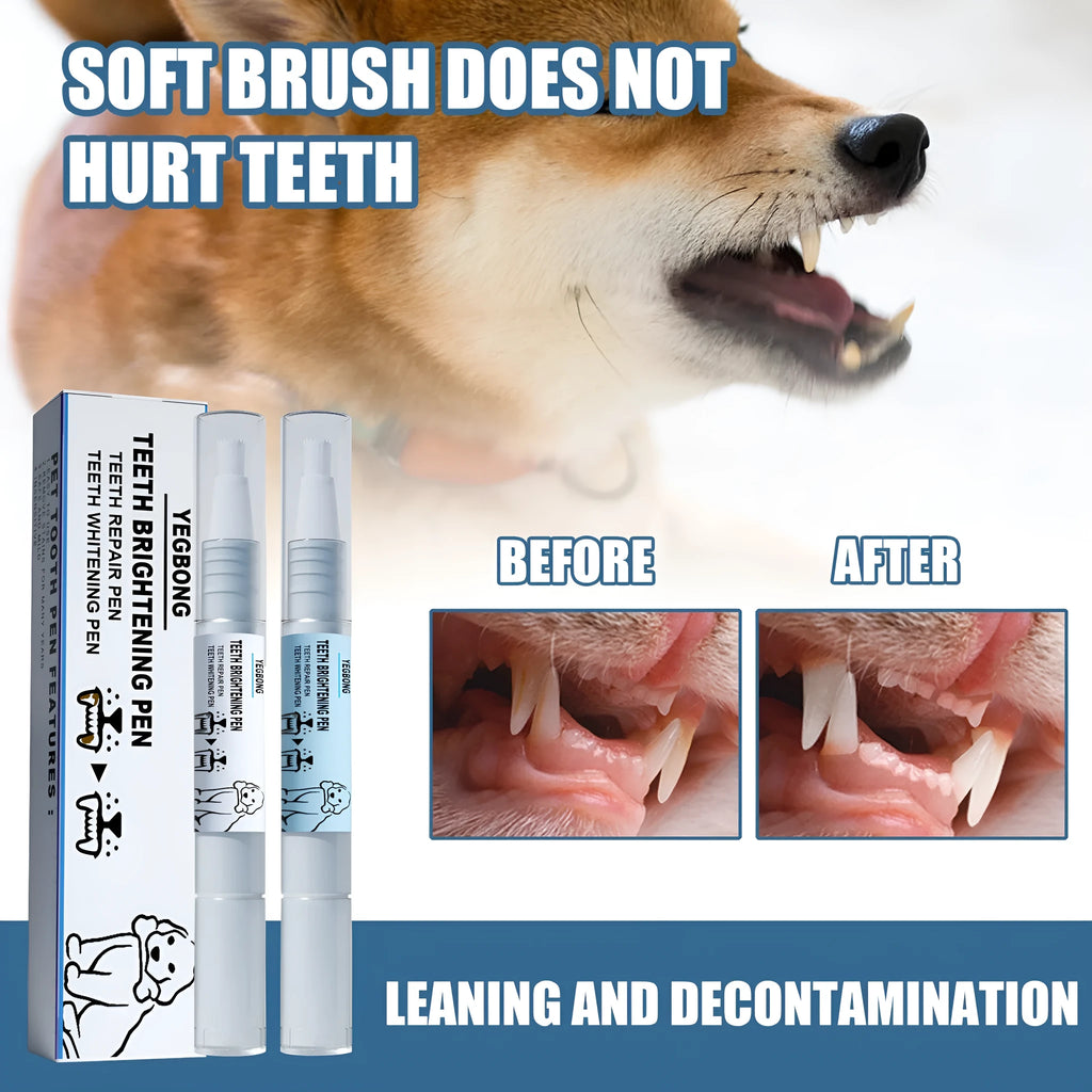 Pet teeth whitening pen with dual-tip brush for dog and cat dental care application