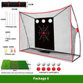 Golf wedge training net with three-hole cross target and straw practice mat