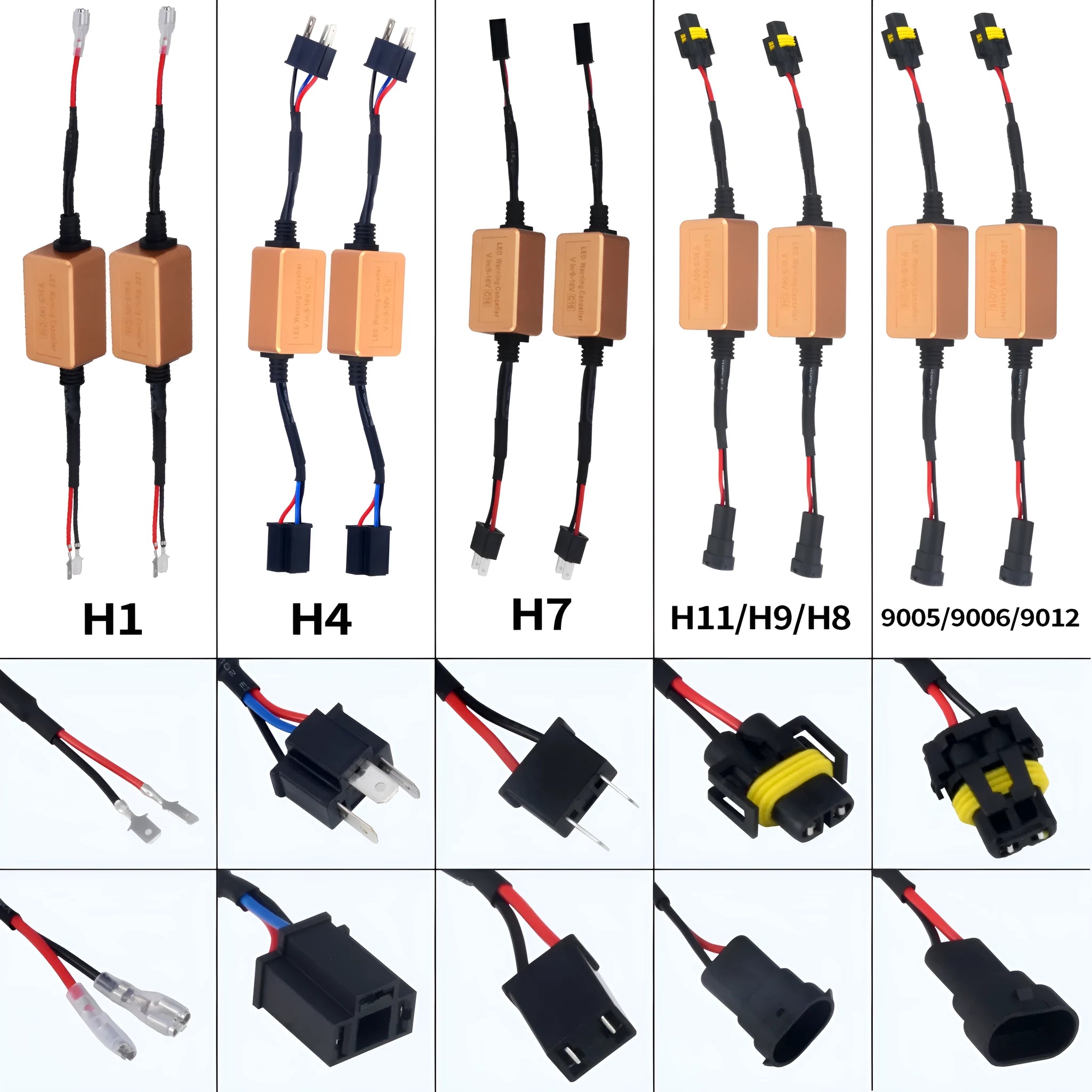 Black alloy automotive Canbus decoder for LED headlight bulbs on a white background.