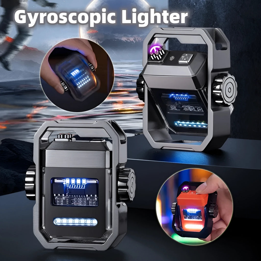 Blue double arc electric lighter with mechanical gyroscope decompression feature and Type-C charging port