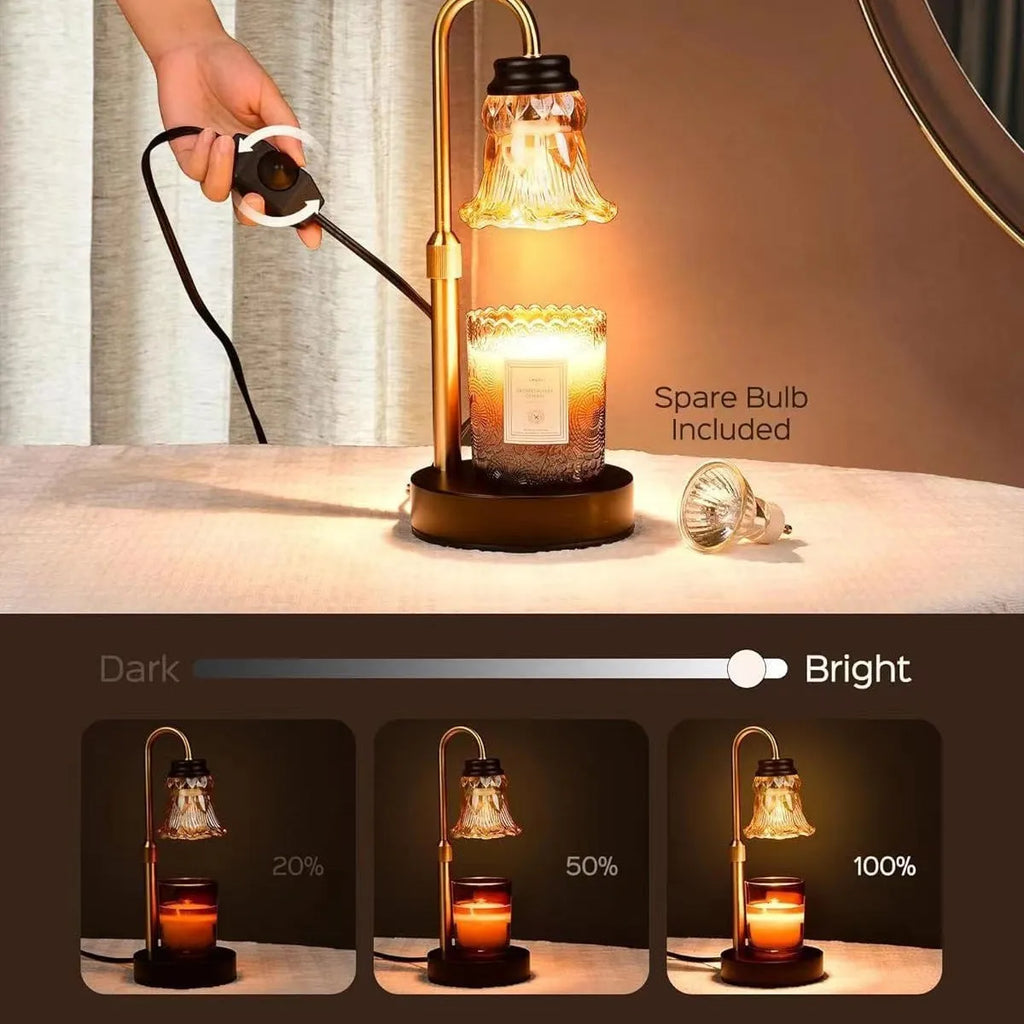 Lifting aromatherapy wax melting lamp with bamboo lamp holder