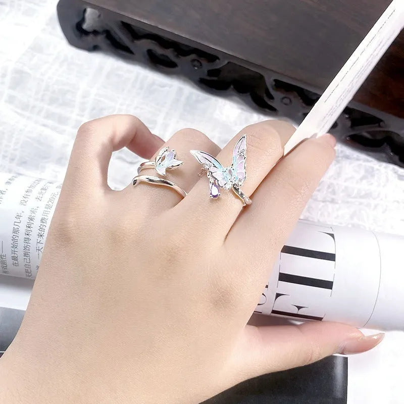 Adjustable copper insect ring with hand-dripped oil finish in silver, pink, or blue colour variations