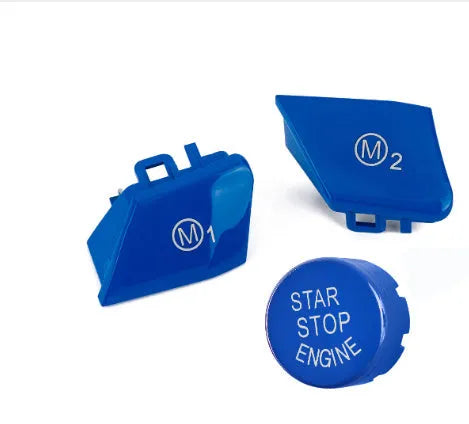 BMW steering wheel M1 M2 button accessories in red and blue colours with installation keys