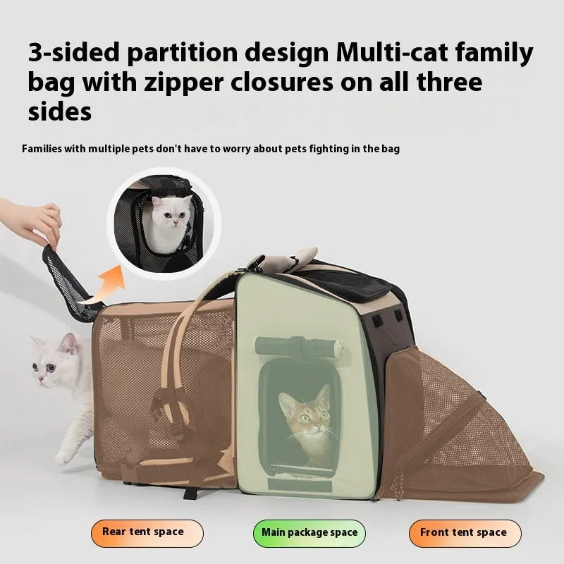 Pet cat and dog tent backpack in chestnut brown nylon for carrying pets up to 10kg