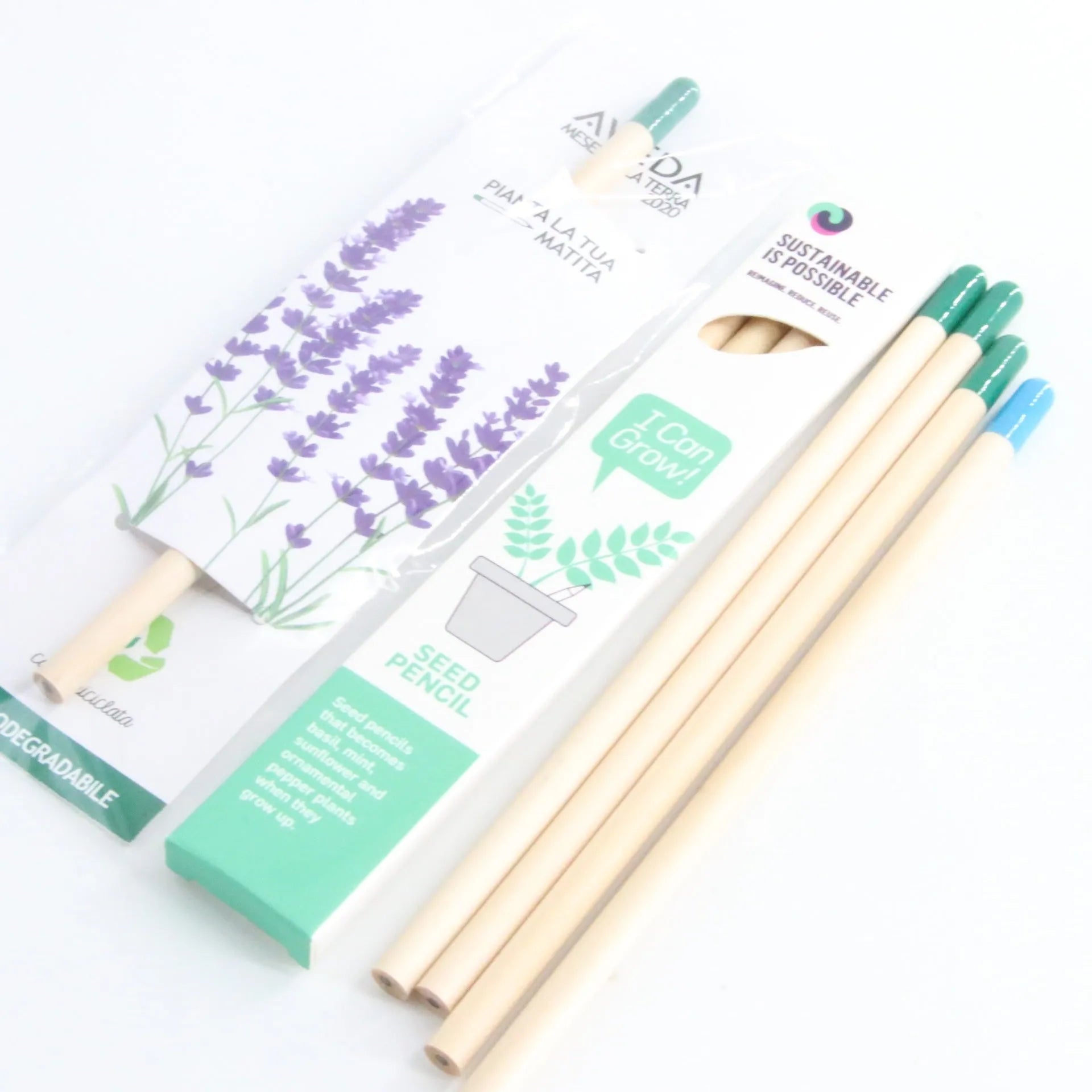 Seed pencil with degradable plant capsule containing herb, flower, or vegetable seeds