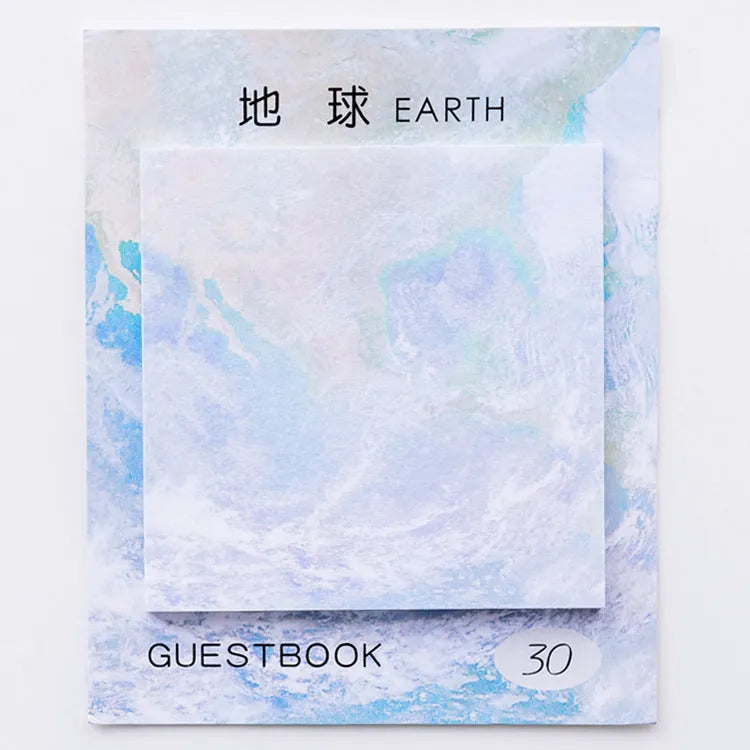 Square planet oil painting design sticky note notepad, 7.3cm, showing cover colour options.