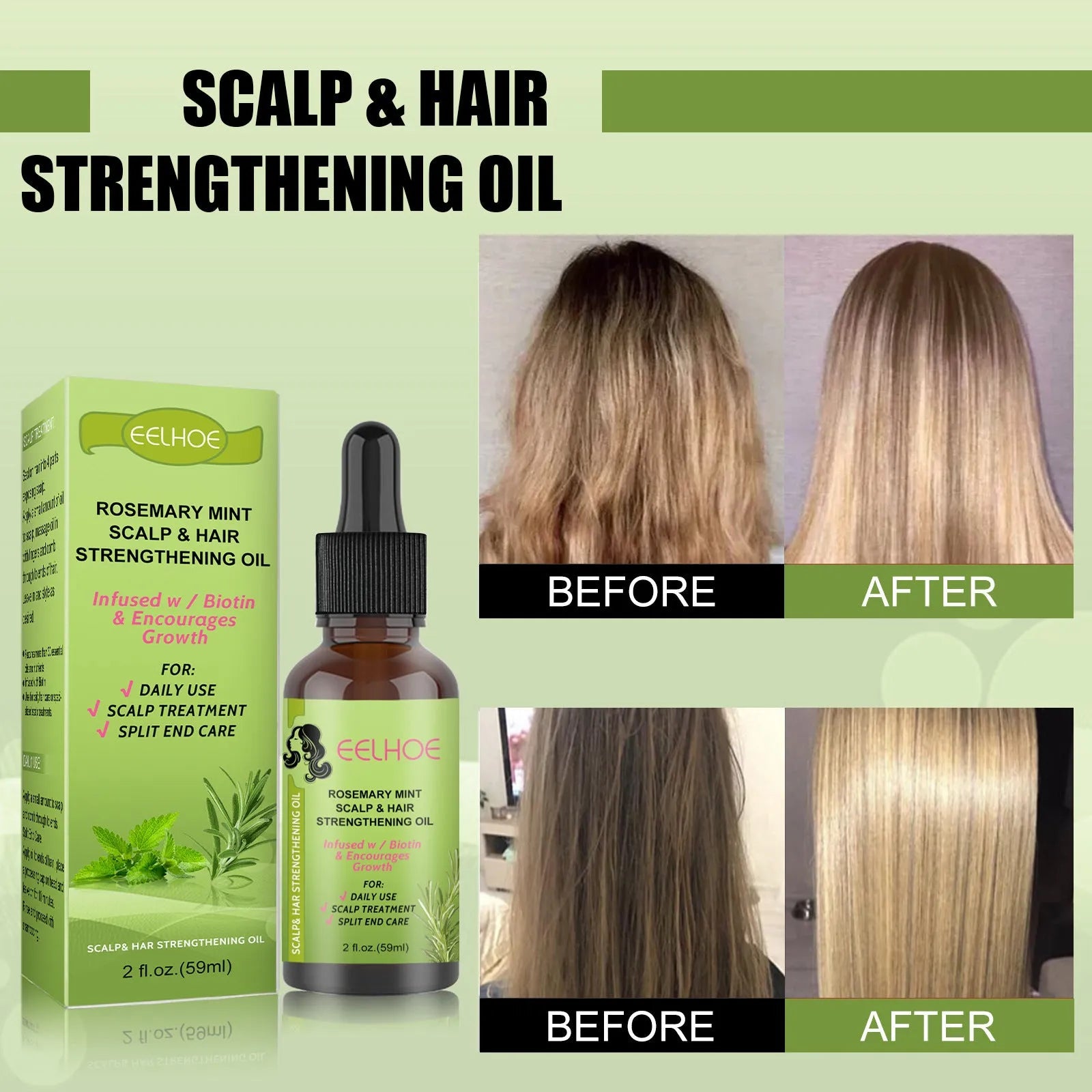 59ml bottle of rosemary mint hair growth fluid for scalp massage and treatment