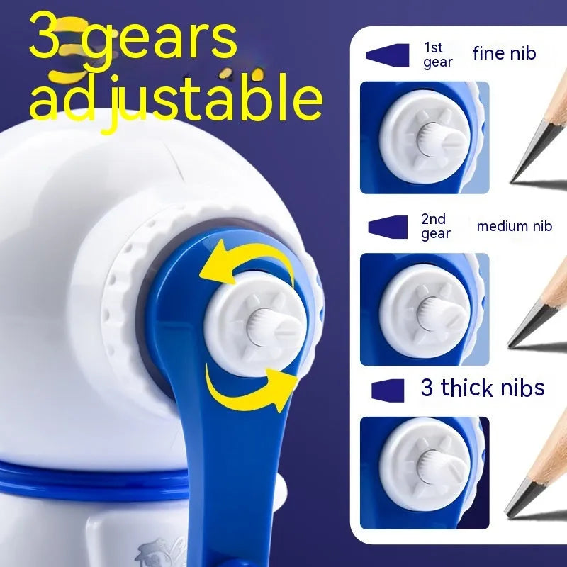 Blue astronaut cartoon manual pencil sharpener with anti-jam mechanism for 2mm leads