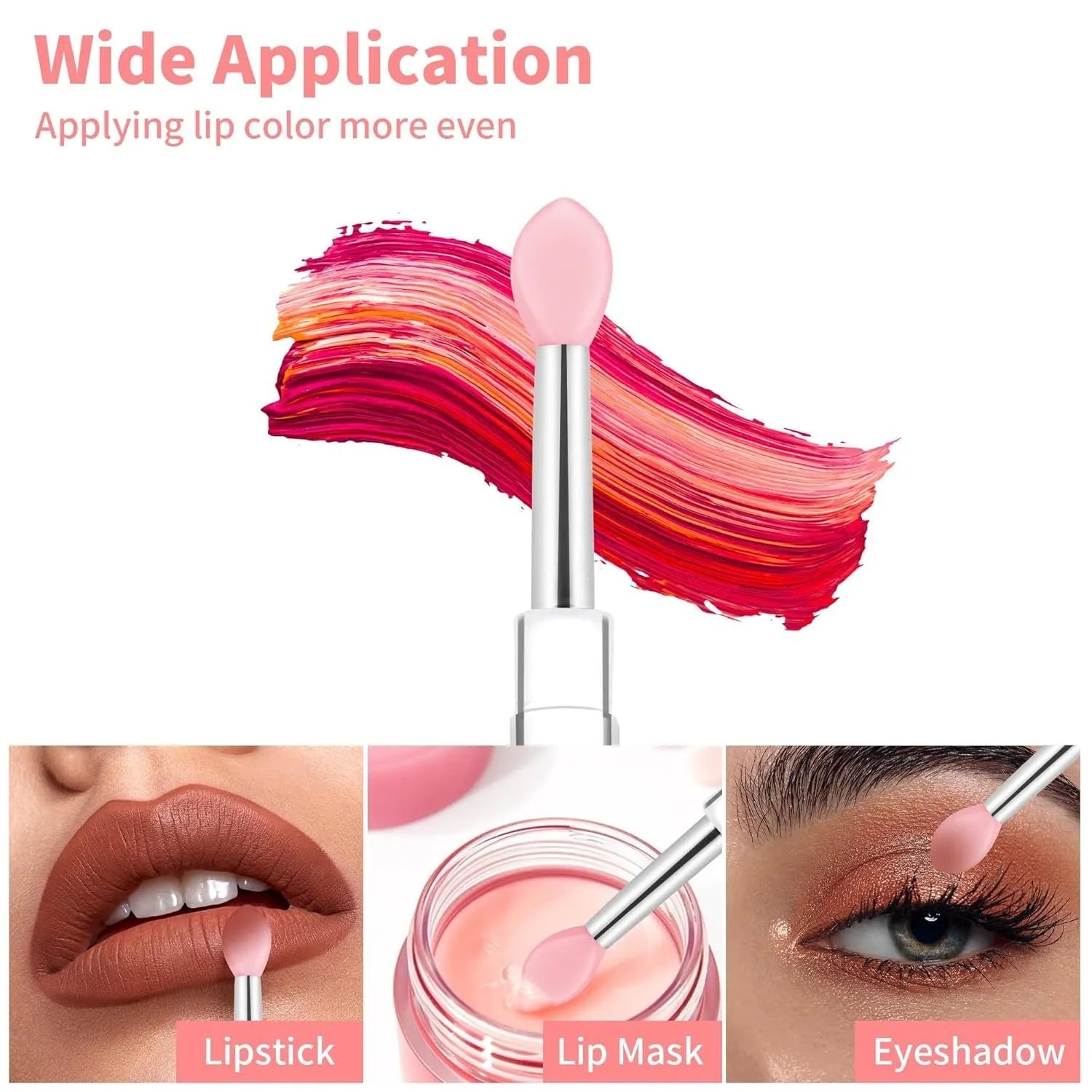 Set of silicone lip brushes with caps in various colours including blue, pink, purple and red.