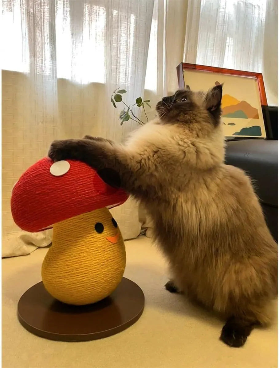 Foldable accordion design cardboard cat scratcher with mushroom shape measuring 35x30x30cm