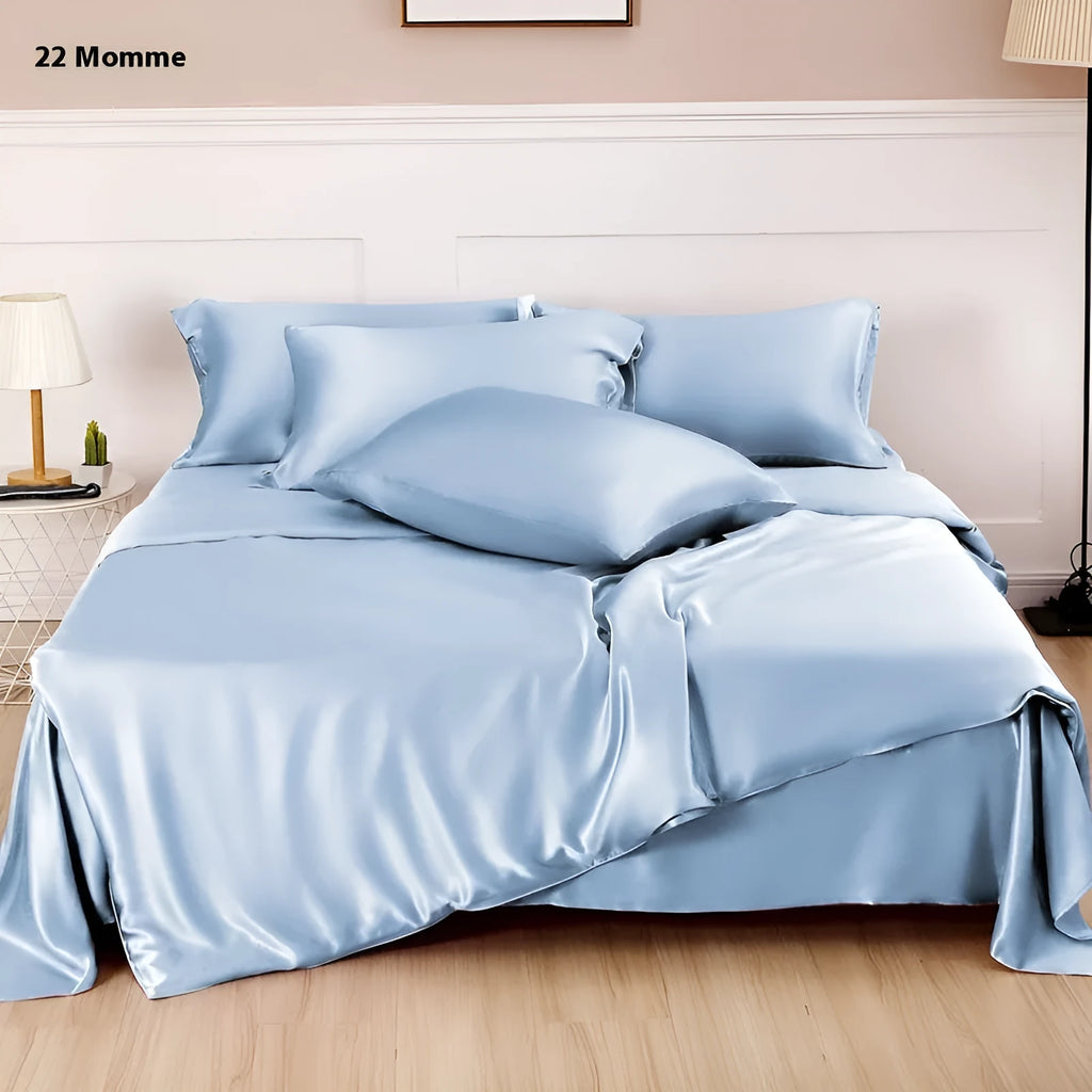 Double-sided silk duvet cover in lotus pink colour showing plain weave texture