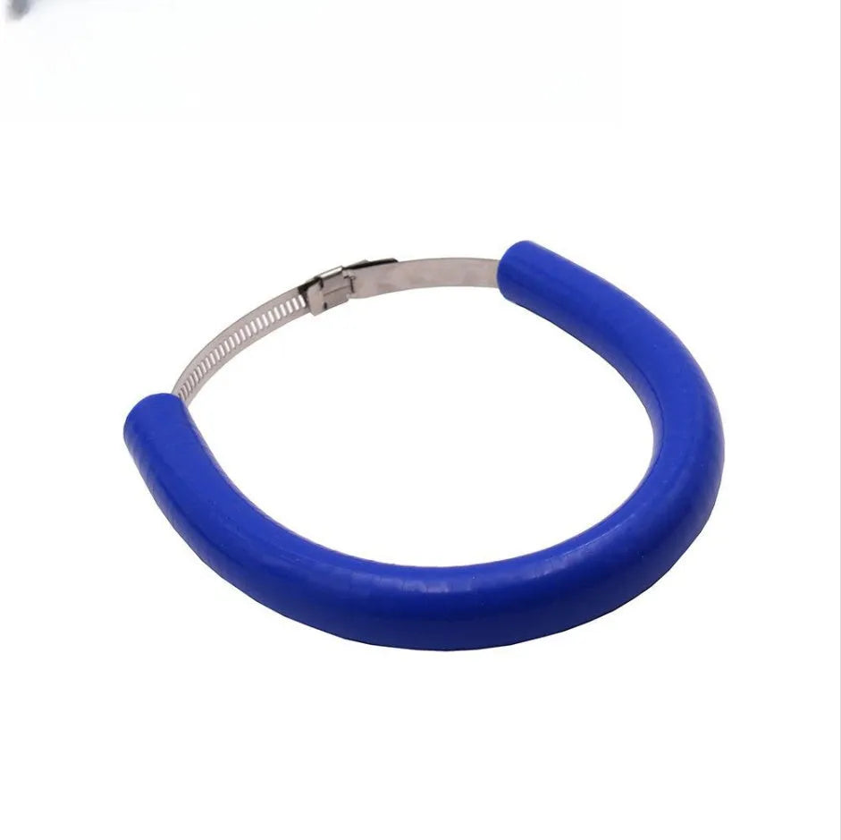 Universal motorcycle exhaust pipe gasket in black, blue, and orange colours