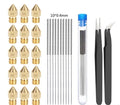 Brass MK8 3D printer nozzle and stainless steel cleaning pin kit with 0.4mm aperture.