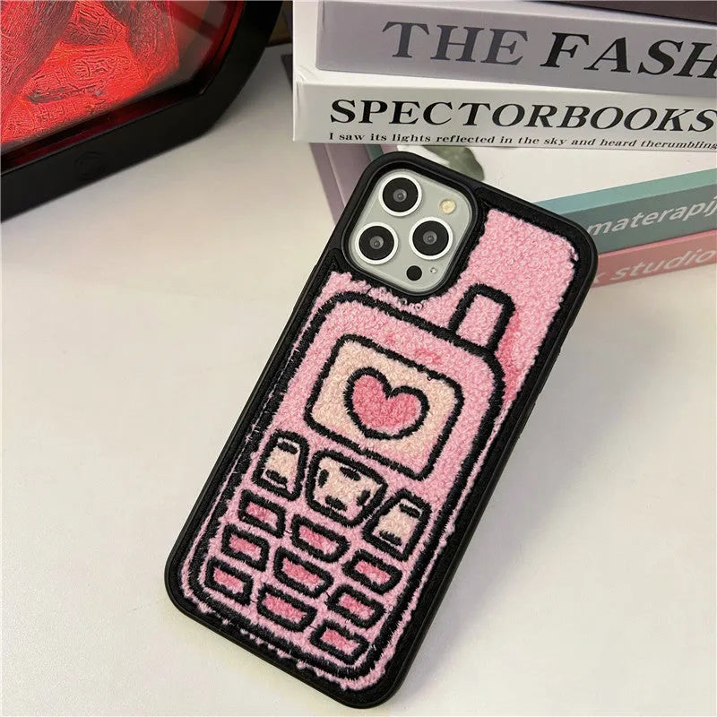 Pink TPU iPhone case with embroidered towel design for multiple models