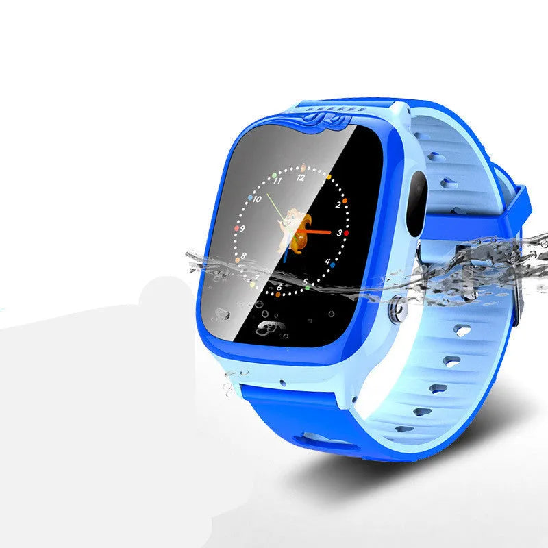 Children's smart phone watch with HD touch screen and silicone wristband in pink or blue colours