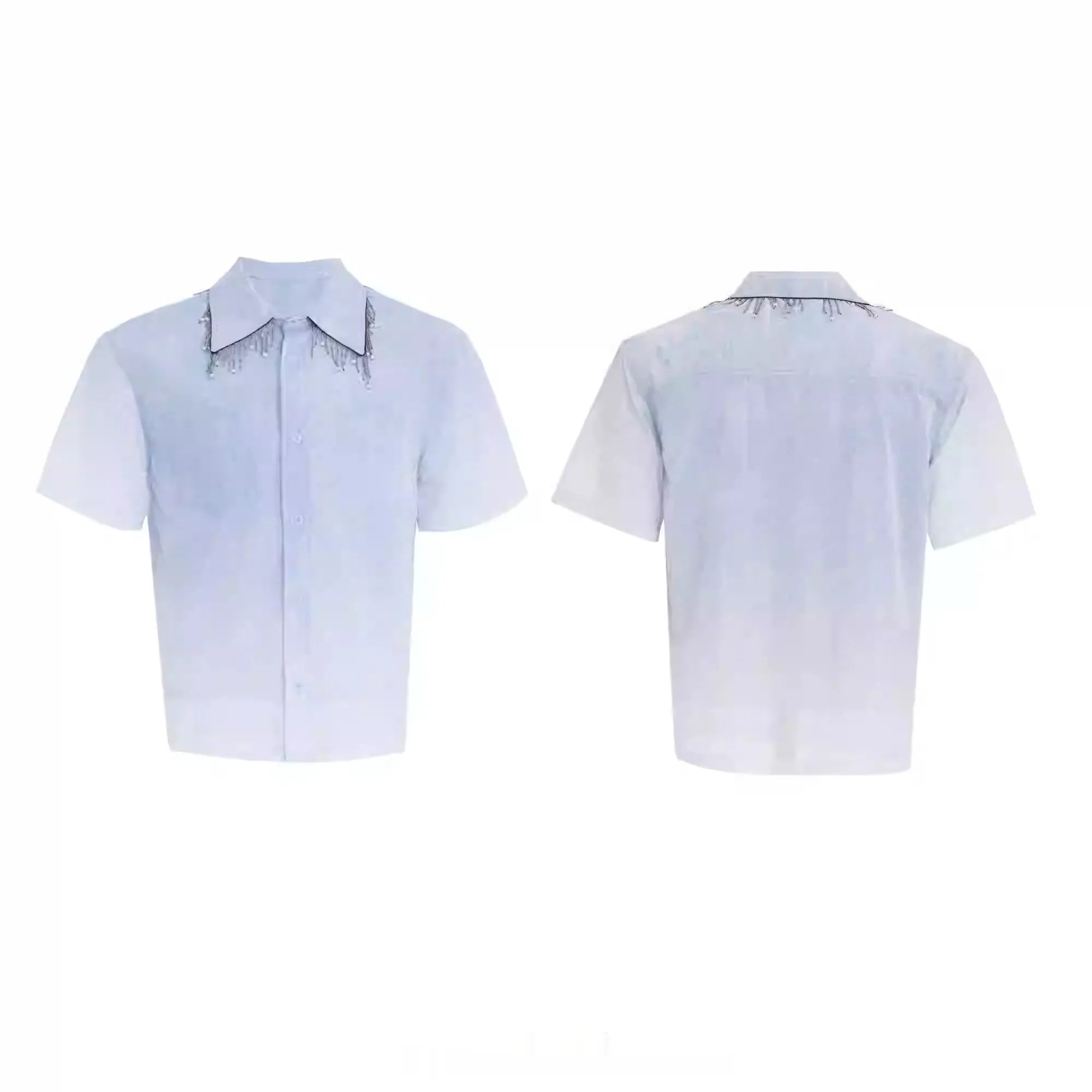 Blue and white gradient loose fit men's short sleeve casual summer shirt