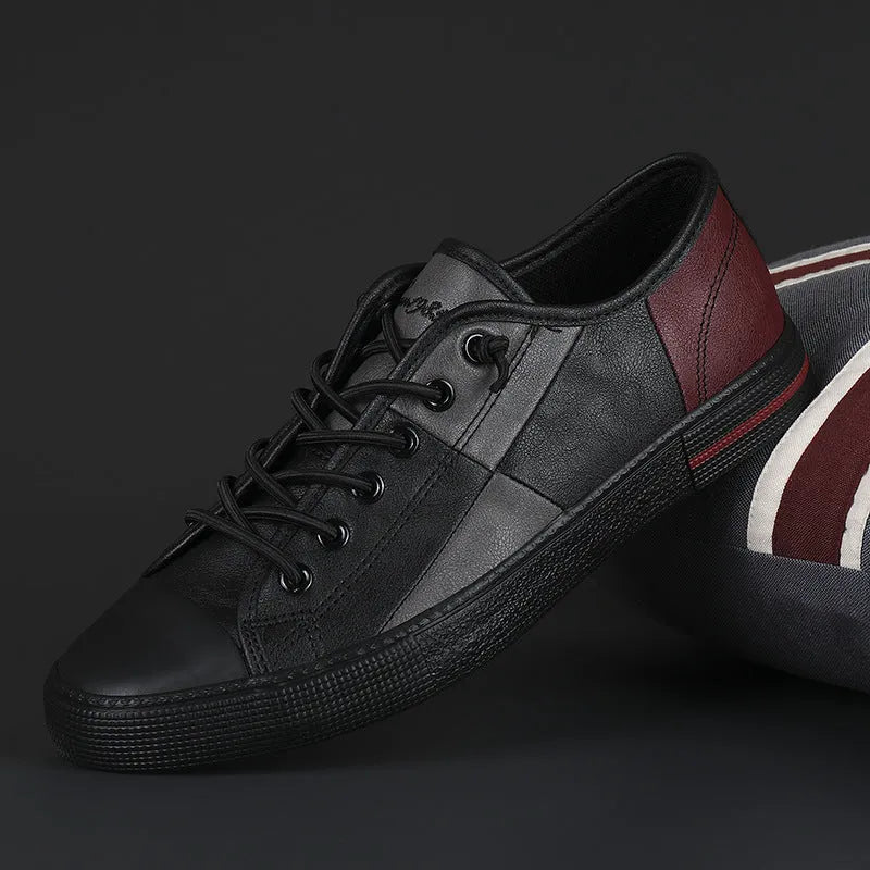 Men's colour-matching leather shoes with elastic band closure and round toe design in multiple colour options