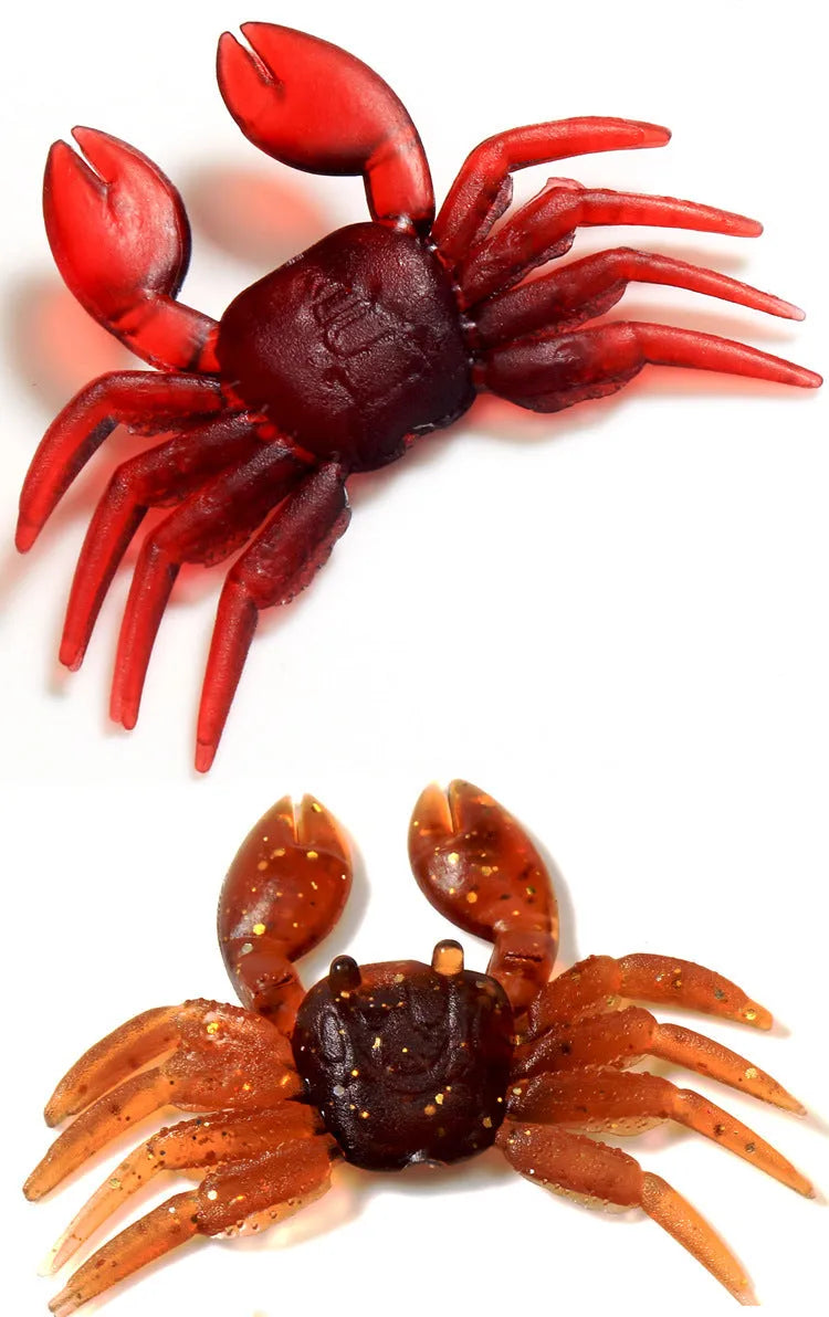 Brown and red soft PVC crab fishing lure measuring 8 cm in length