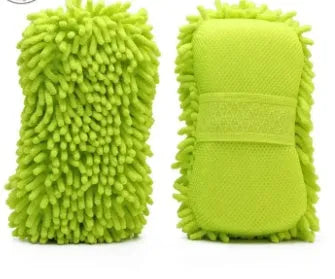 Silver green chenille microfiber car wash sponge measuring 14x25cm with spiral wool texture