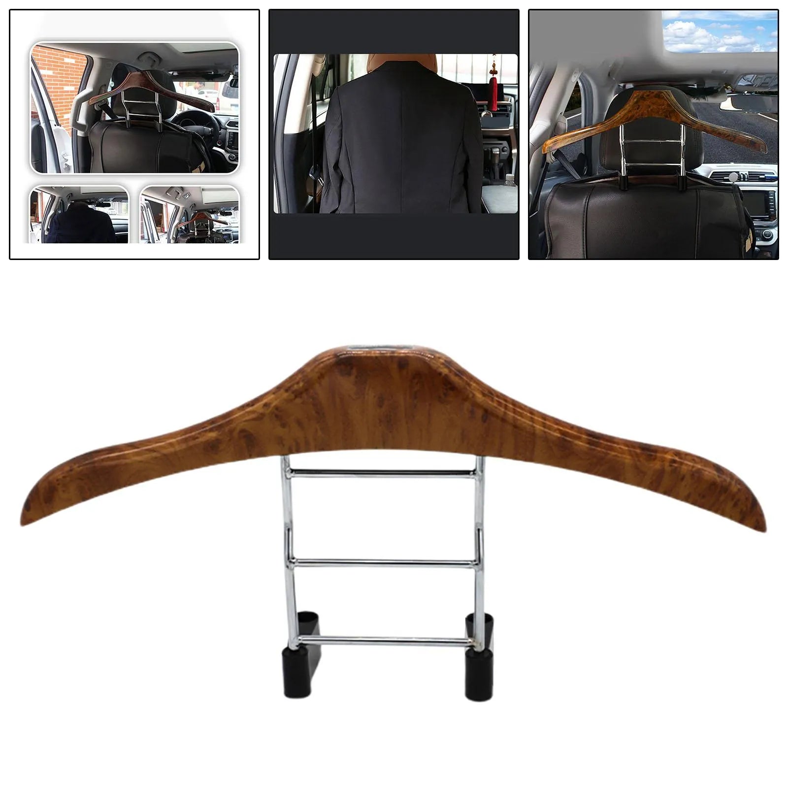 Wood yellow stainless steel car mounted clothes hanger with detachable design