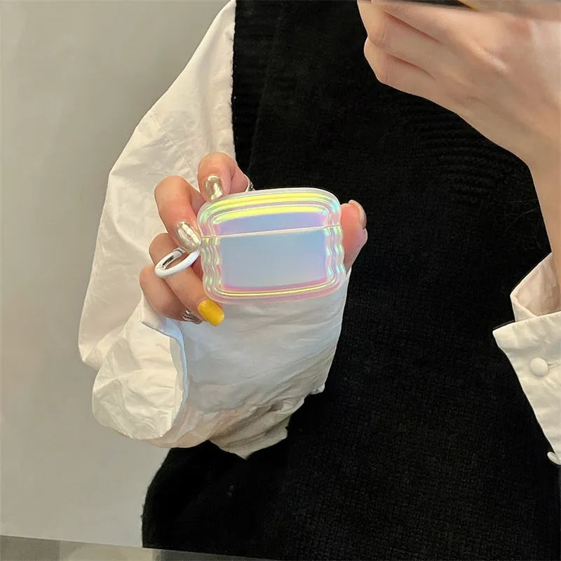 AirPods silicone protective case with holographic laser design and magic ring colour effect