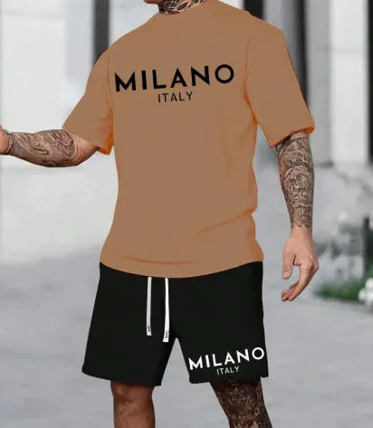 European and American style round neck short sleeve polyester suit in multiple colours