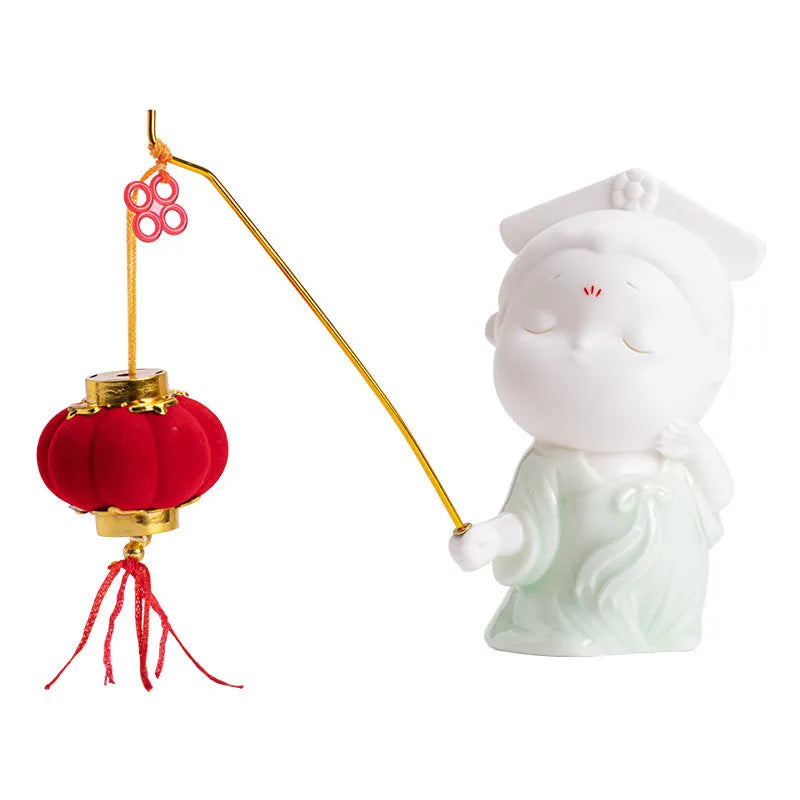 Ceramic female court attendant incense burner decoration in cute style with traditional design