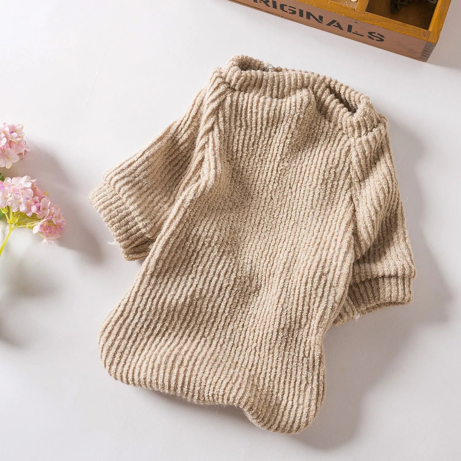 Brown cloth dog sweater pullover for small breeds on mannequin
