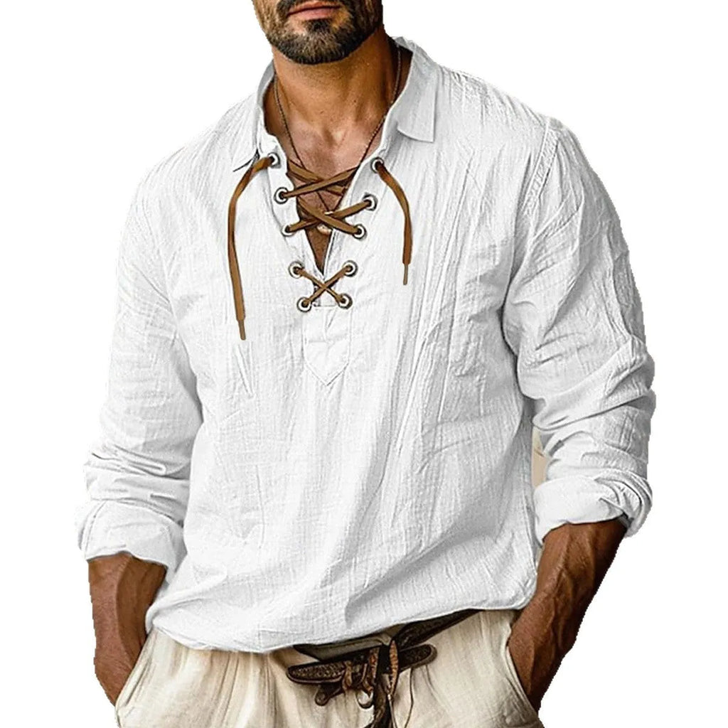 Men's plus size loose fit long sleeve linen blend shirt in solid colour options